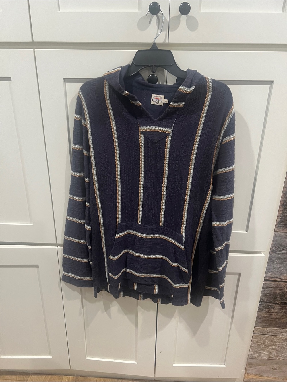 Faherty Brand Biarritz Pullover Baja Hoodie - Striped Knit Poncho - Medium